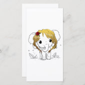 黄色い髪の美しい女性ベビーゾウ サンキューカード (正面/裏面)