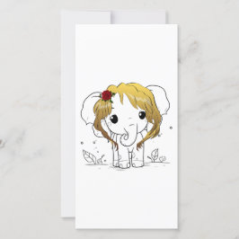 黄色い髪の美しい女性ベビーゾウ サンキューカード