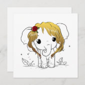 黄色い髪の美しい女性ベビーゾウ サンキューカード (正面/裏面)