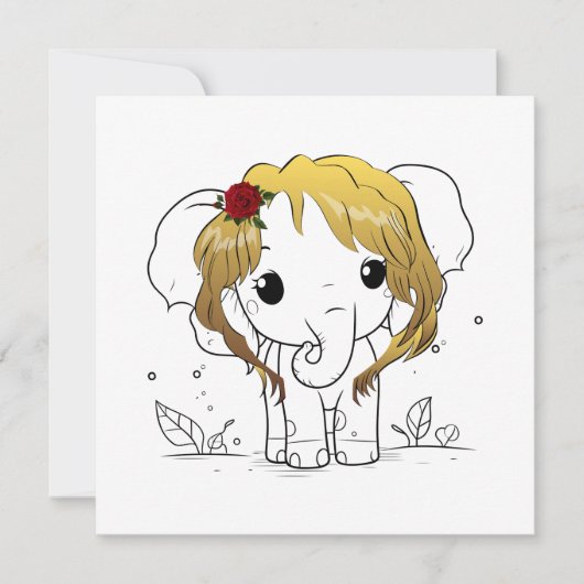 黄色い髪の美しい女性ベビーゾウ サンキューカード (正面)