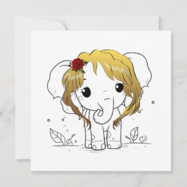 黄色い髪の美しい女性ベビーゾウ サンキューカード