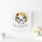 黄色い髪の美しい女性ベビーゾウ スクエア壁時計 (ホーム)