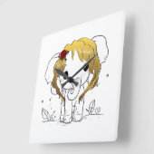 黄色い髪の美しい女性ベビーゾウ スクエア壁時計 (傾斜)