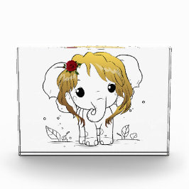 黄色い髪の美しい女性ベビーゾウ フォトブロック