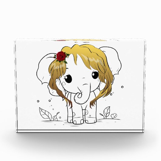 黄色い髪の美しい女性ベビーゾウ フォトブロック (正面)