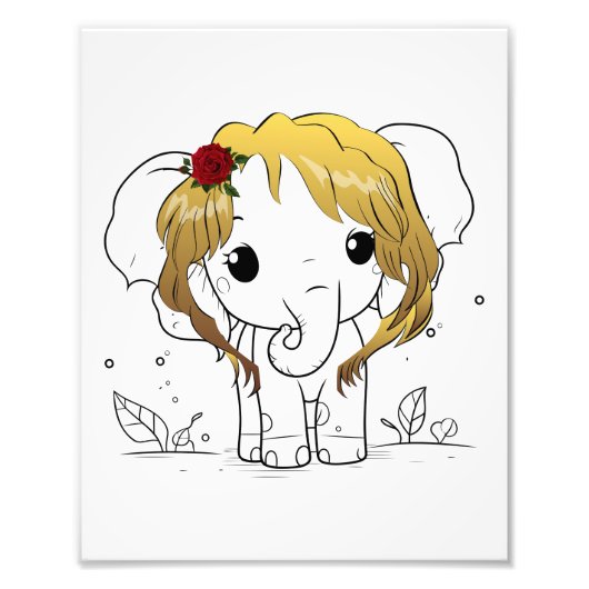 黄色い髪の美しい女性ベビーゾウ フォトプリント            (正面)