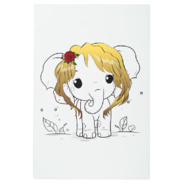 黄色い髪の美しい女性ベビーゾウ メタルプリント