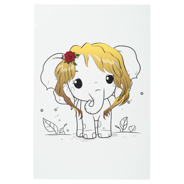 黄色い髪の美しい女性ベビーゾウ メタルプリント (正面)