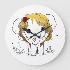 黄色い髪の美しい女性ベビーゾウ ラージ壁時計