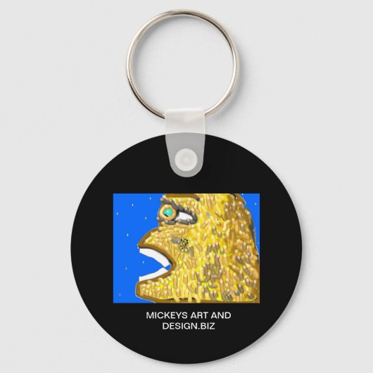 黄色い髪の類人猿の頭のイメージ、大きなスマイル キーホルダー (正面)