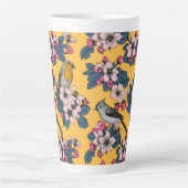 黄色い鳥と花 カフェラテマグ (正面)