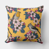 黄色い鳥と花 クッション (正面)