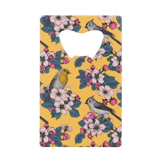 黄色い鳥と花 クレジットカード栓抜き (正面)