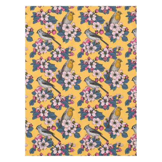 黄色い鳥と花 テーブルクロス (正面)