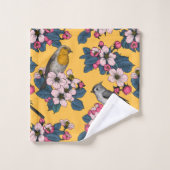 黄色い鳥と花 バスタオルセット (ウォッシュタオル)