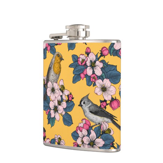 黄色い鳥と花 フラスク (左)