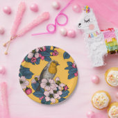 黄色い鳥と花 ペーパープレート (パーティー)