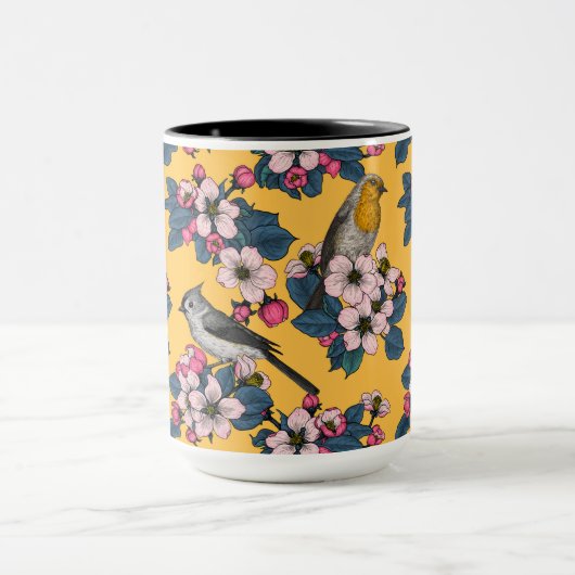 黄色い鳥と花 マグカップ (中央)
