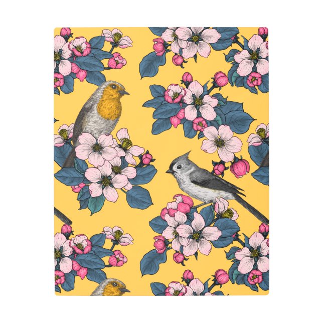 黄色い鳥と花 メタルプリント (正面)