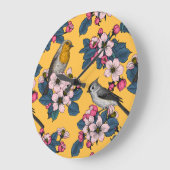 黄色い鳥と花 ラージ壁時計 (傾斜)