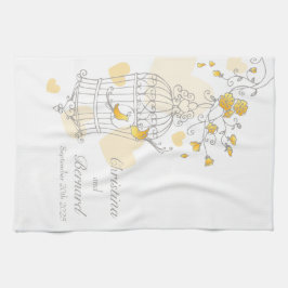 黄色い鳥のケージ結婚のキッチンカスタムタオル キッチンタオル