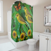 黄色い鳥の緑の蝶のシャワーカーテン シャワーカーテン (インサイチュ)