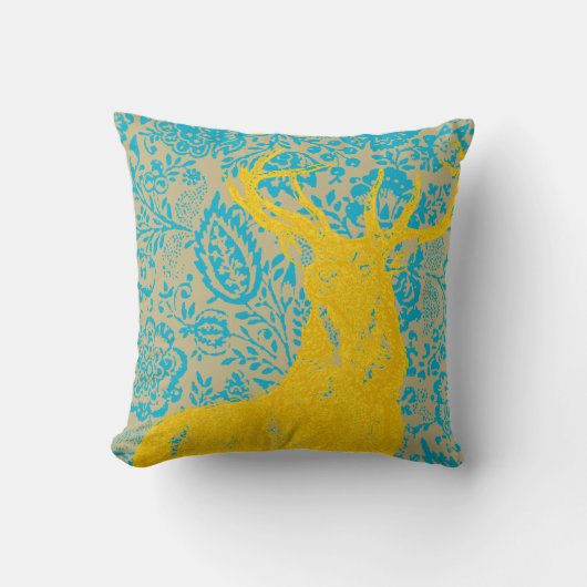 黄色い鹿のアクアフローラまたは任意のカラー枕 クッション (正面)