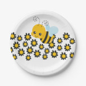 黄色い黒い花柄 ペーパープレート (正面)