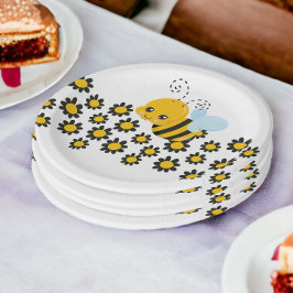 黄色い黒い花柄 ペーパープレート