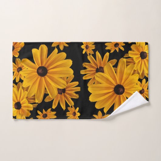 黄色い黒によって注目されるスーザンの花花タオルセット バスタオルセット (ハンドタオル)