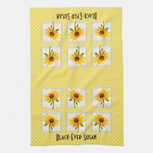 黄色い黒目のスーザン花の写真ブロック キッチンタオル (縦)