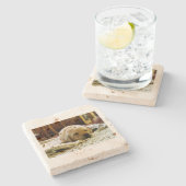 黄色い2ラボパピー ストーンコースター (横)