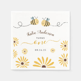 黄色い（昆虫）マルハナバチとヒマワリ最初の誕生日 スタンダードカクテルナプキン