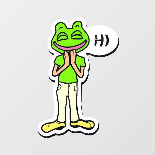 黄色いAIに浮かぶカエルの笑顔の頭を持つ人 ウィンドウサイン (シート)