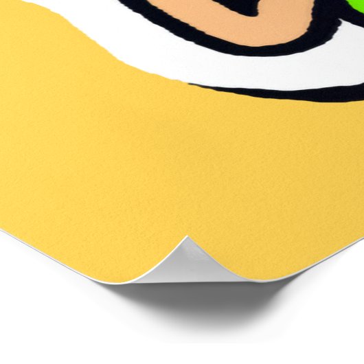 黄色いAIアートに浮かぶカエルの笑顔の男 ポスター (角)