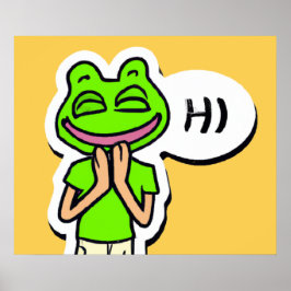 黄色いAIアートに浮かぶカエルの笑顔の男 ポスター