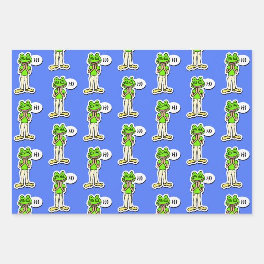 黄色いAIアートに浮かぶカエルの笑顔の男 ラッピングペーパーシート (正面2)