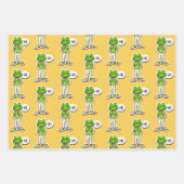 黄色いAIアートに浮かぶカエルの笑顔の男 ラッピングペーパーシート (正面)