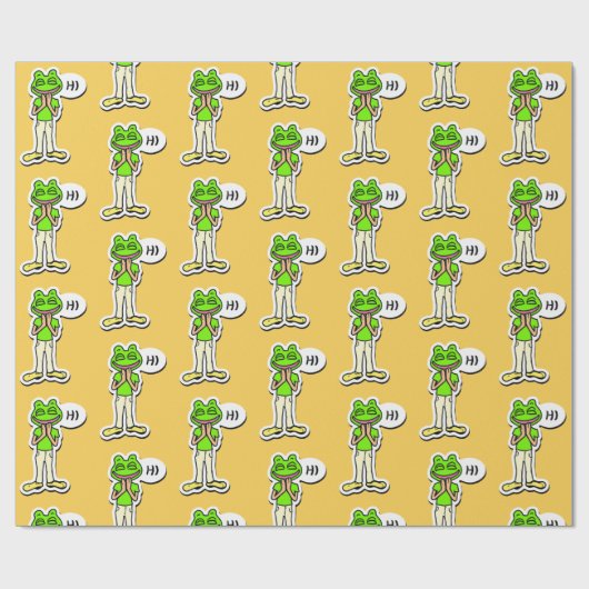 黄色いAIアートに浮かぶカエルの笑顔の男 ラッピングペーパー (フラット)