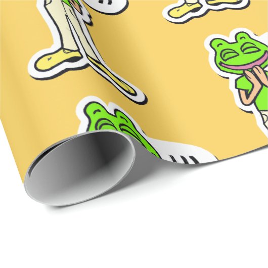 黄色いAIアートに浮かぶカエルの笑顔の男 ラッピングペーパー (ロールコーナー)
