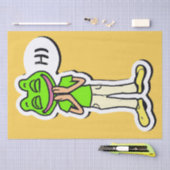 黄色いAIアートに浮かぶカエルの笑顔の男 薄葉紙 (クラフト)