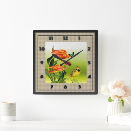 黄色いCanarie一流のHoho スクエア壁時計 (ホーム)