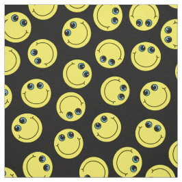 黄色いEmojiは黒で直面します ファブリック
