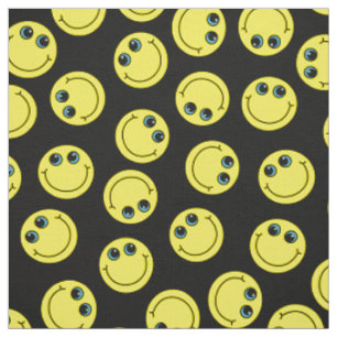 黄色いEmojiは黒で直面します ファブリック