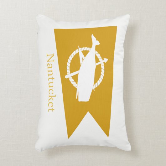 黄色いNantucketのクジラの旗の枕 アクセントクッション (正面(垂直))