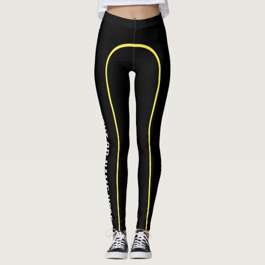 黄色いPinストライプでカスタマイズ可能な名前を挙げられたLeggings レギンス (正面)
