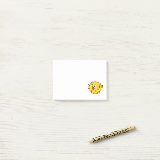 黄色いPufferfish ポストイット (デスク上)