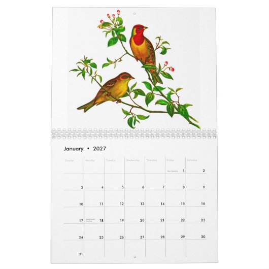 黄色いRosella カレンダー (1月 2027)