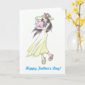 黄色いsundressの女の子が付いている父の日カード カード (黄色い花)