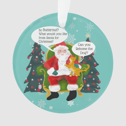 黄色おもしろいい猫がサンタにカスタム訪れる オーナメント (正面)